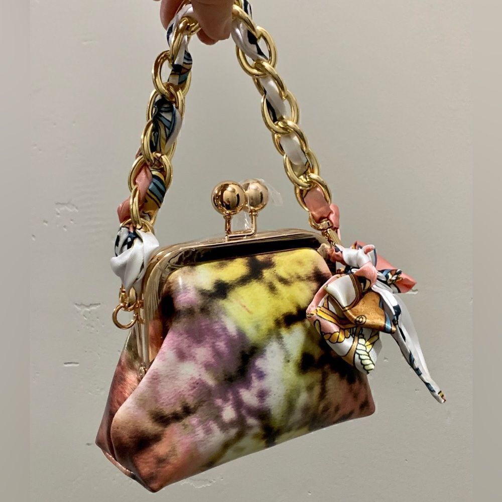 Handmade Genuine Leather  Tie-dye Print Kisslock Wallet/Wristlet/Coin purse